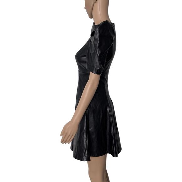 Lulu's Black Vegan Leather Puff Sleeve Fit and Flare Mini Dress (XS) - Picture 3 of 15